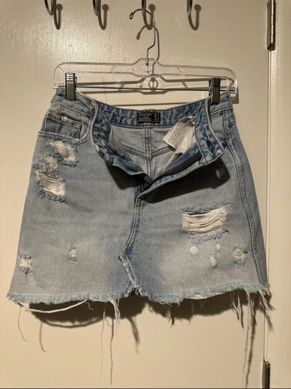 Abercrombie & Fitch Light Blue Distressed Denim Mini Skirt